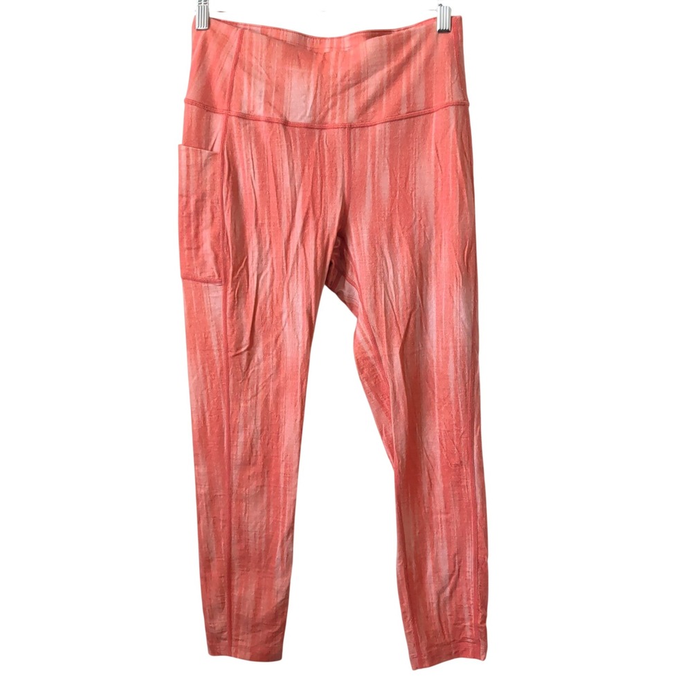 Icebreaker Merino Wool Base Layer High Rise Leggings Coral Stripe Womens Medium
